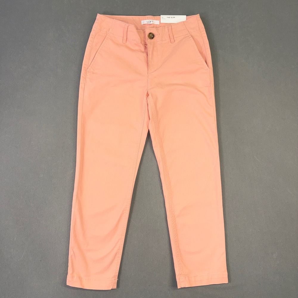 LOFT The Slim Pink Chino Pants Women 00 Petite Cotton Spandex